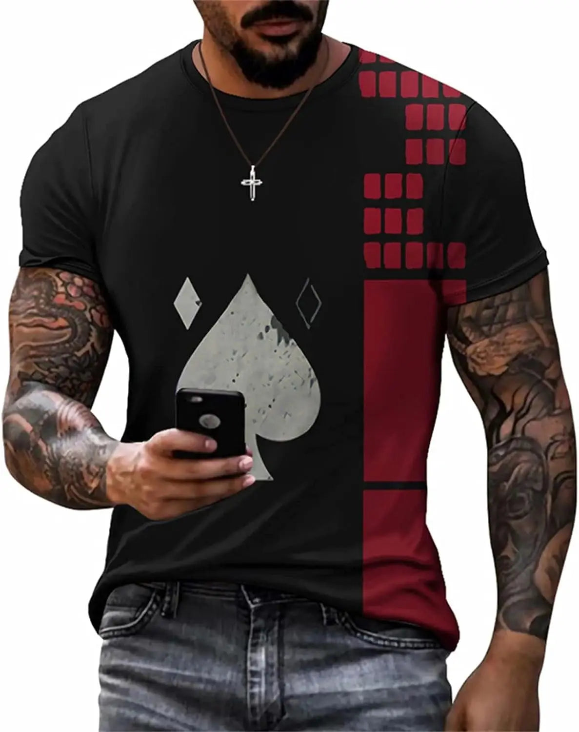 3D Poker Shirt Men Funny Graphic Tee Vintage Short Sleeve Tshirt Casual Summer Workout Tops 2026 Fashion Streetwear Clothes