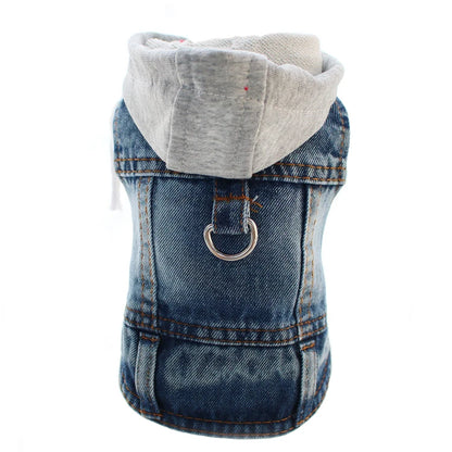 Cool Dog Jean Jacket Vest with D-Ring Hoodies for Small Medium Dogs