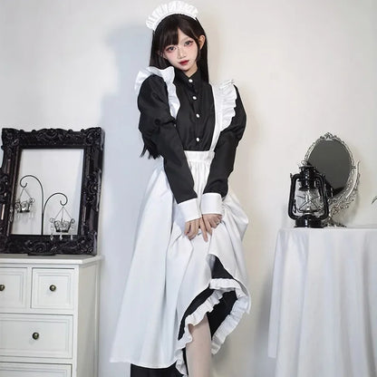 Japanese Style Maid Outfit Black & White Long Dress