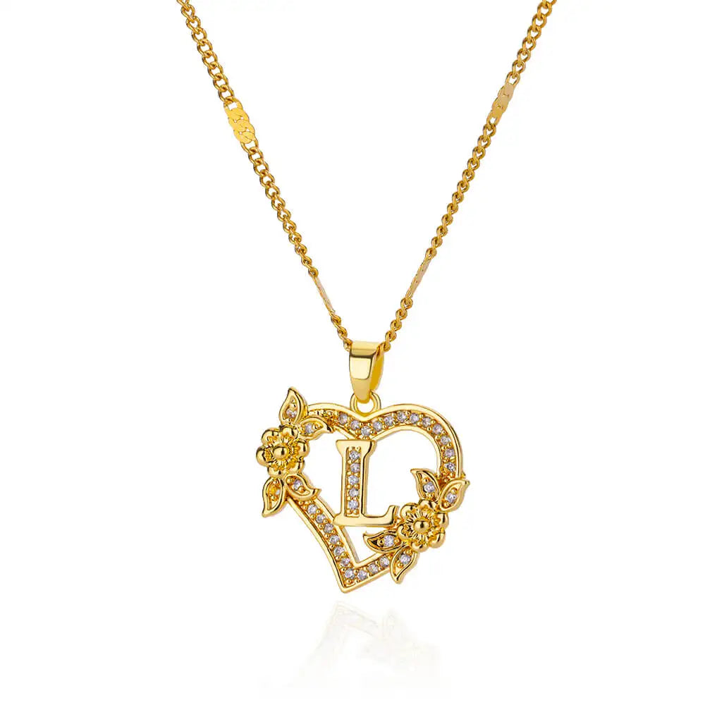Heart Initial Letter Necklaces For Women Gold