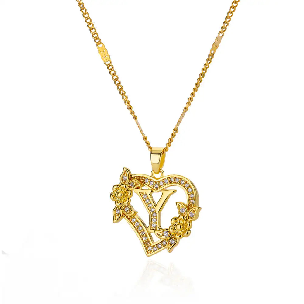 Heart Initial Letter Necklaces For Women Gold