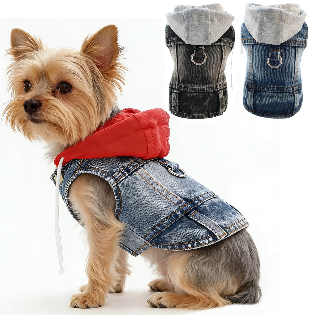 Cool Dog Jean Jacket Vest with D-Ring Hoodies for Small Medium Dogs