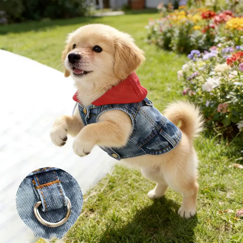 Cool Dog Jean Jacket Vest with D-Ring Hoodies for Small Medium Dogs