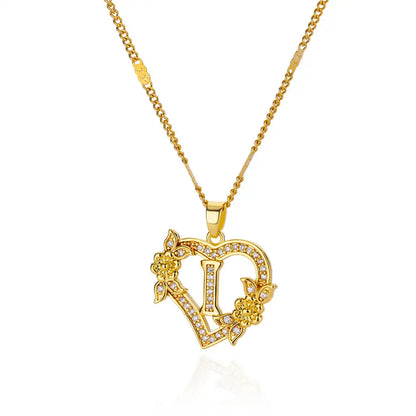 Heart Initial Letter Necklaces For Women Gold