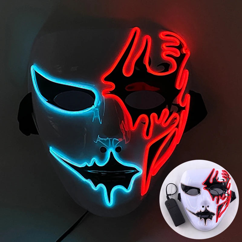 Cool Neon Light up Fox Mask Men Halloween Luminous Disguise Masks Glow in the Dark Cosplay Costume Trick or Treat Decoration