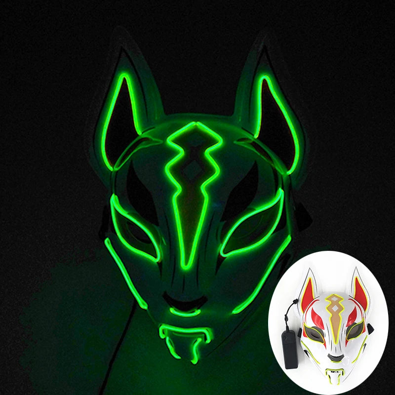 Cool Neon Light up Fox Mask Men Halloween Luminous Disguise Masks Glow in the Dark Cosplay Costume Trick or Treat Decoration