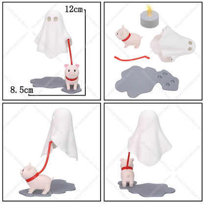 Cute Ghost LED Night Light with Dog Figure - Spooky Desk Lamp, Halloween Decor, Warm Light for Bedroom