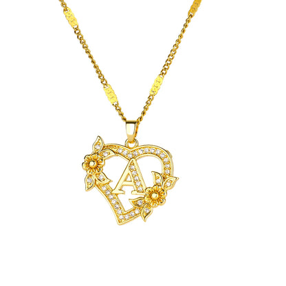 Heart Initial Letter Necklaces For Women Gold