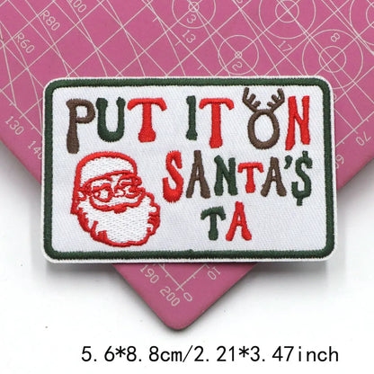 1PC Christmas Patches Iron on Patches For Clothing Chenille Embroidered Patch DIY Applique Patches With Gold Edge Patch