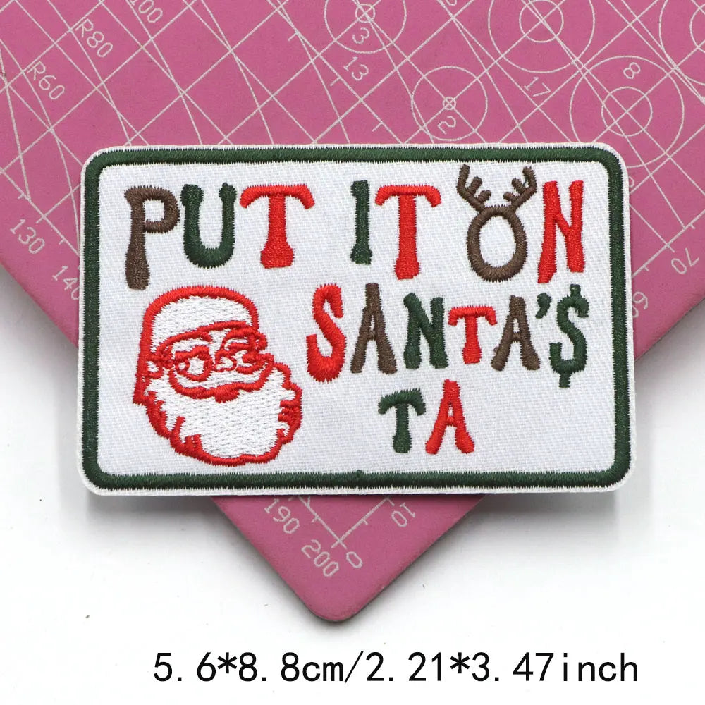 1PC Christmas Patches Iron on Patches For Clothing Chenille Embroidered Patch DIY Applique Patches With Gold Edge Patch