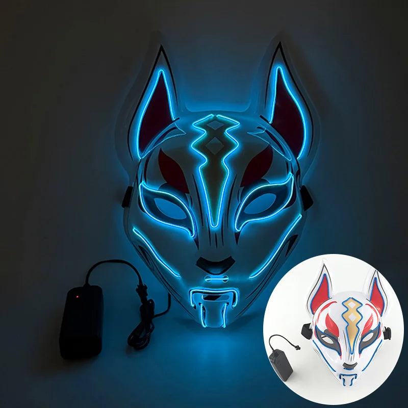 Cool Neon Light up Fox Mask Men Halloween Luminous Disguise Masks Glow in the Dark Cosplay Costume Trick or Treat Decoration