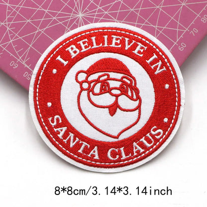 1PC Christmas Patches Iron on Patches For Clothing Chenille Embroidered Patch DIY Applique Patches With Gold Edge Patch