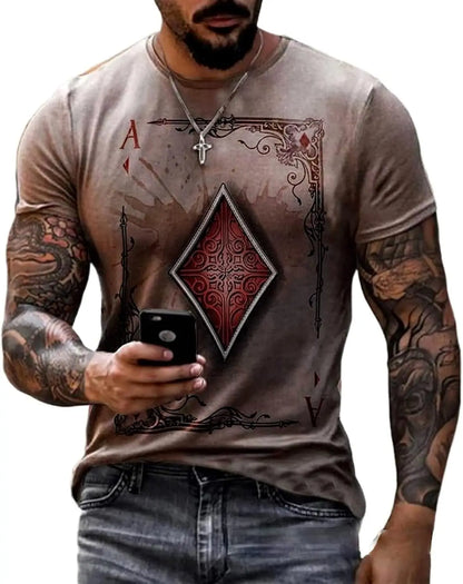 3D Poker Shirt Men Funny Graphic Tee Vintage Short Sleeve Tshirt Casual Summer Workout Tops 2026 Fashion Streetwear Clothes