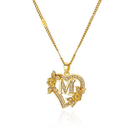 Heart Initial Letter Necklaces For Women Gold