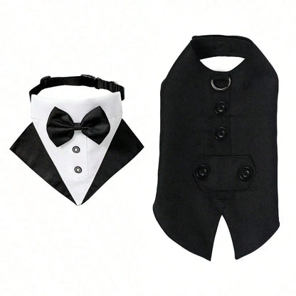 Formal Dog Elegant Suit and Colar Bandana Set