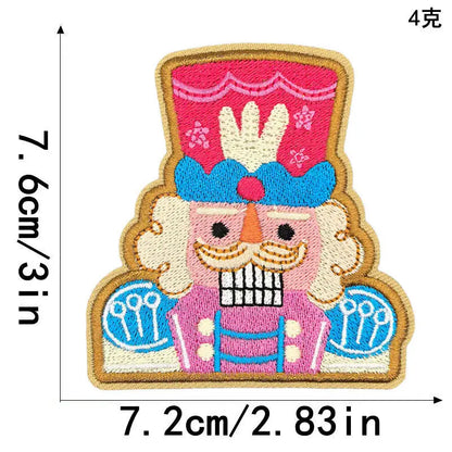 1PC Christmas Patches Iron on Patches For Clothing Chenille Embroidered Patch DIY Applique Patches With Gold Edge Patch