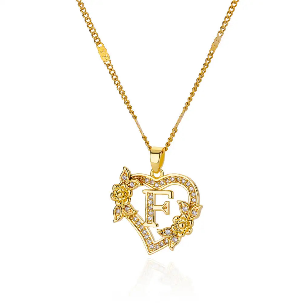 Heart Initial Letter Necklaces For Women Gold