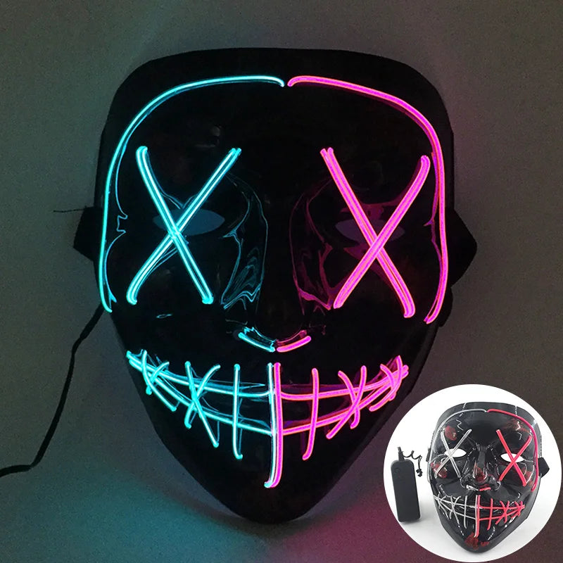 Cool Neon Light up Fox Mask Men Halloween Luminous Disguise Masks Glow in the Dark Cosplay Costume Trick or Treat Decoration