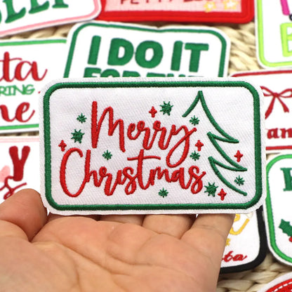 1PC Christmas Patches Iron on Patches For Clothing Chenille Embroidered Patch DIY Applique Patches With Gold Edge Patch