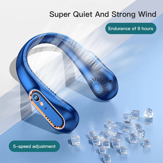 3000mAh Hanging Neck Fan Portable Bladeless Mini USB Rechargeable Mute LED Digital Display Electric Fan Summer Air Cooler New